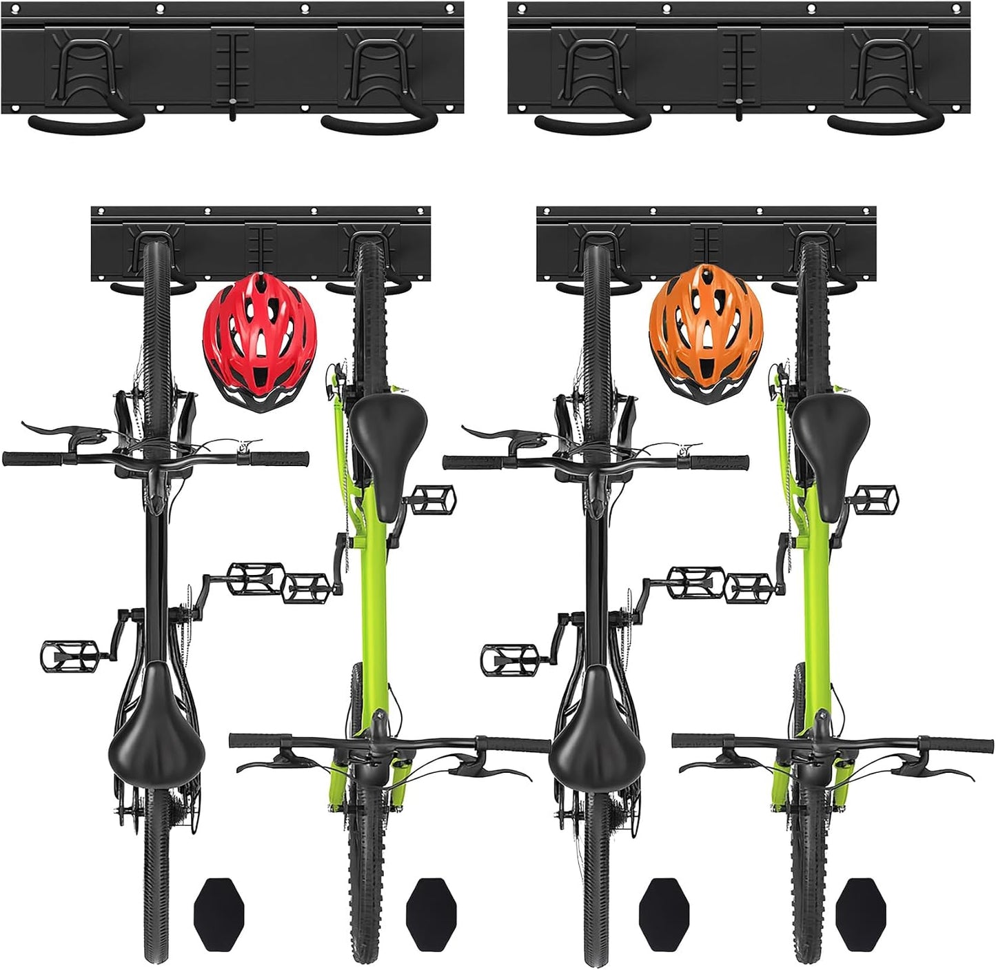 Vounot® Support Vélos Mural En Métal Pour 6 Vélos + 3 Casques Porte De Rangement Avec 6 Coussinets Silicone Anti Taches Crochet Fixation Robuste Pour Garage Cave Noir