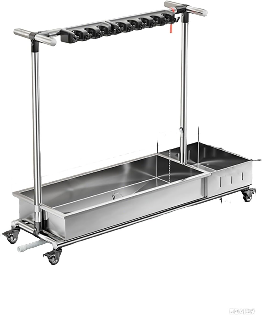  Support De Balai Et Serpillière Professionnel - Chariot De Rangement Mobile Pour Balais Humides, 169 X 40 X 109 Cm