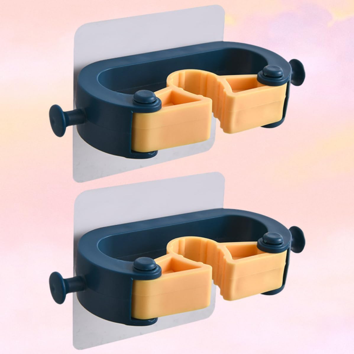  Healeved Support Mural Porte-balai Autocollant 2pcs En Abs Résistant Sans Poinçon Cuisine Et Buanderie, Organiseur Pratique Pour Balais Et Outils De Nettoyage