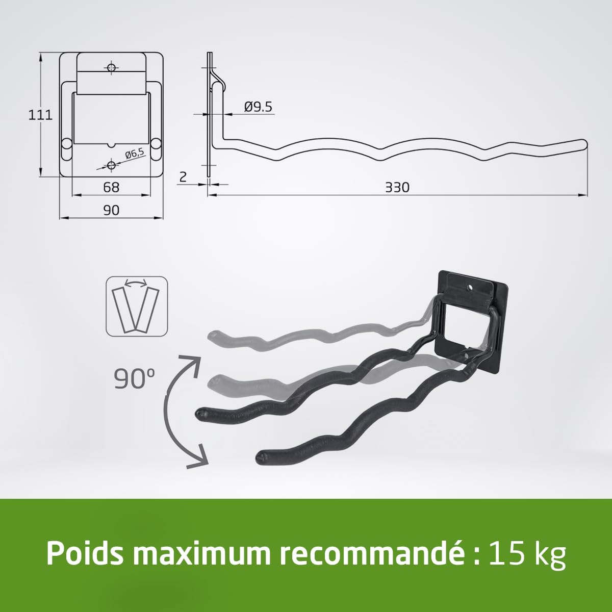  Amig - Crochet Pour Accrocher Outils - Support à Montage Mural - Acier Galvanisé - Revêtement En Caoutchouc Antidérapant - Capacité De Charge 15kg - Idéal Pour Vélos Et Outils De Jardin