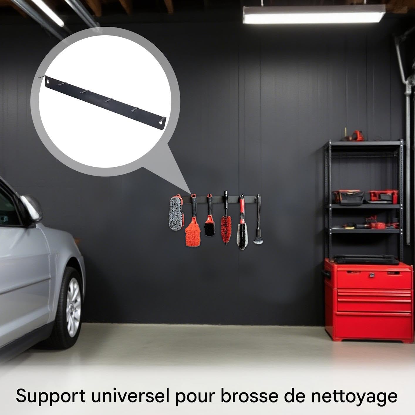  Générique Porte-Brosses De Détail - Porte-Brosses De Détail Murale à Crochets - Rack Compact Pour Outils Garage Atelier Maison Auto Nettoyage Roues Boîte à Outils Détaillants