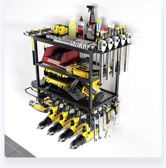  Organisateur D'Outils ÉLectriques De Rangement Outils Mural ÉTagèRe à Porte Outils Mural à 4 Niveaux, Rangement Garage Atelier Support Outils Mural Pour Garage, Atelier, 60x24.5x41.5 Cm (Noir)