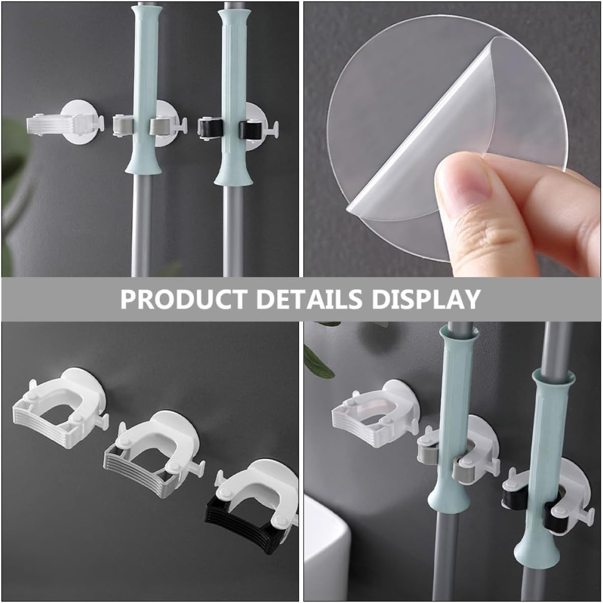  Gatuida 4pcs Crochet De Balai Sans Perçage En Plastique Adhésif Support Mural Lourd Pour Balai Et Parapluie Accessoire Pratique Pour Maison Et Bureau