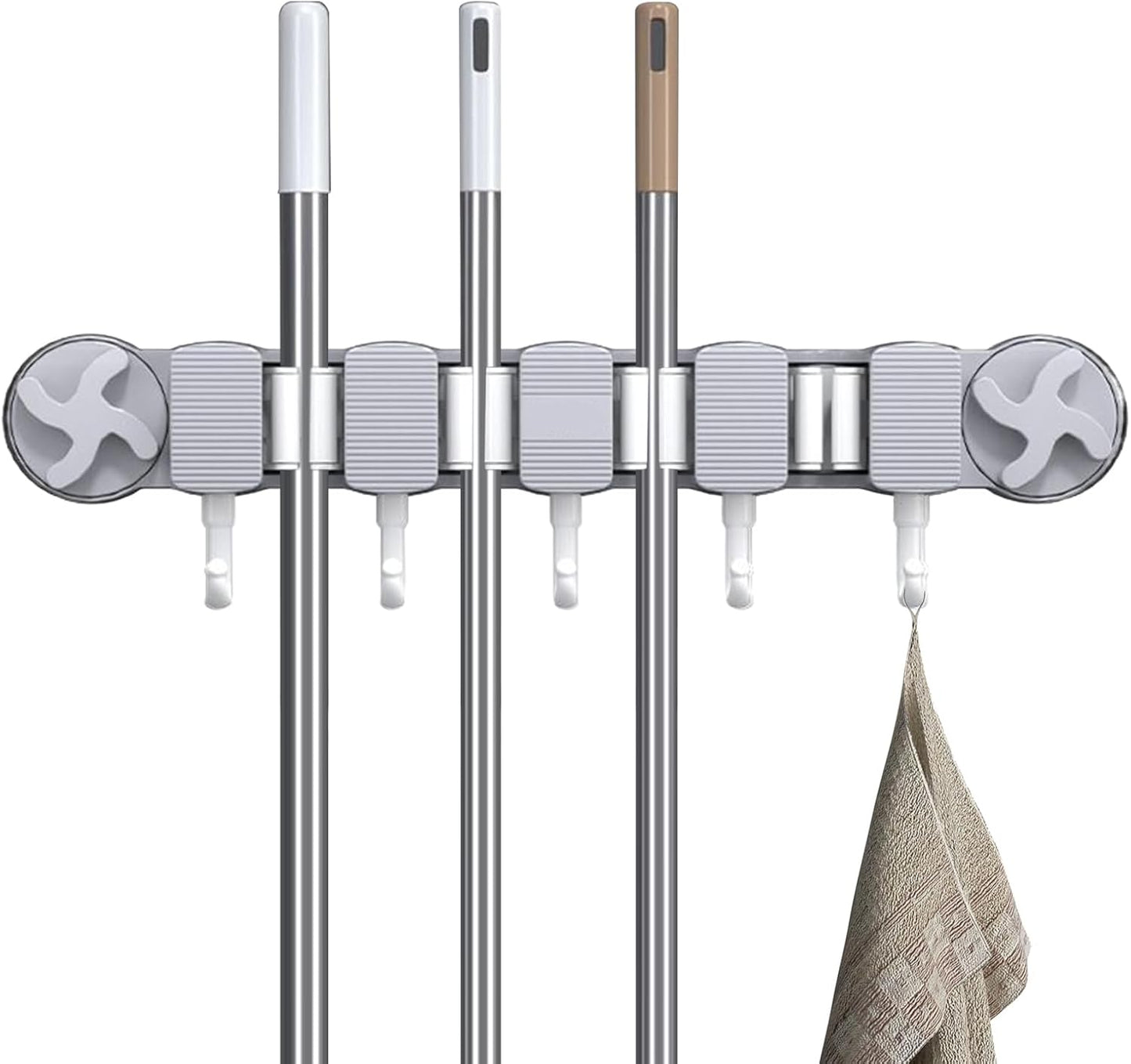  Générique Support De Porte-balais - Rack Rangement D'aspiration Avec 5 Crochets Pour Outils Nettoyage, Organisateur De Services Publics Brosse Gants Gants Serviettes Chiffons, Support Mural