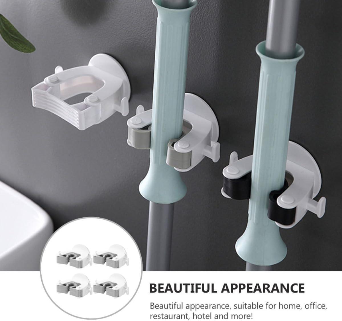  Gatuida 4pcs Crochet De Balai Sans Perçage En Plastique Adhésif Support Mural Lourd Pour Balai Et Parapluie Accessoire Pratique Pour Maison Et Bureau