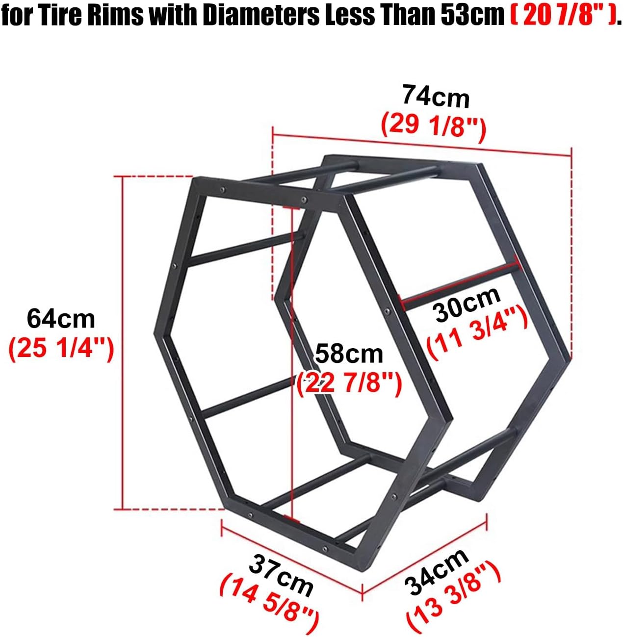  Générique Support De Rangement Pour Jantes De Pneus En Acier Robuste, Support Hexagonal Empilable Pour Garage Et Abri Auto (6 Cadres + 2 Bases)