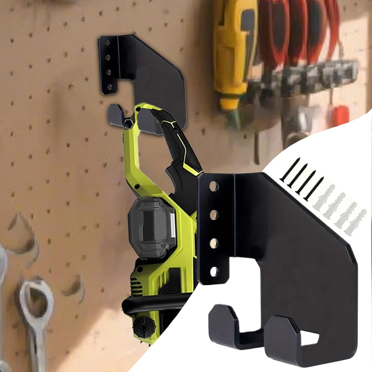  Générique Chainsaw Mount Holder, Heavy Duty Carbon Steel Garden Tool Organizer, Multi Functional Chainsaw Storage Shelf, Space Saving Wall Rack For Workshop, Garage, Outdoor, And More