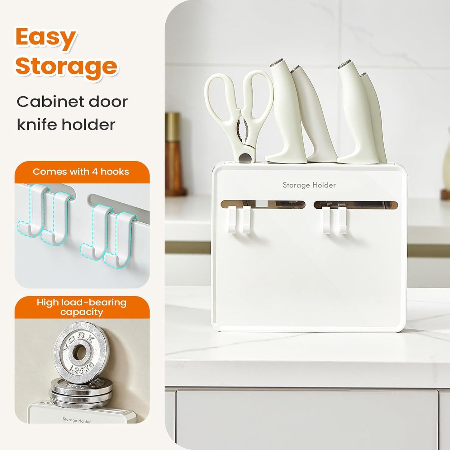  Support De Cutter - Organiseur Mural Pour Ciseaux - 22,6 X 20,6 X 3,5 Cm - Avec Crochets Pour Outils De Cuisine, éplucheur, éponge, Brosse, Ustensiles De Cuisine, Ustensiles De Cuisine
