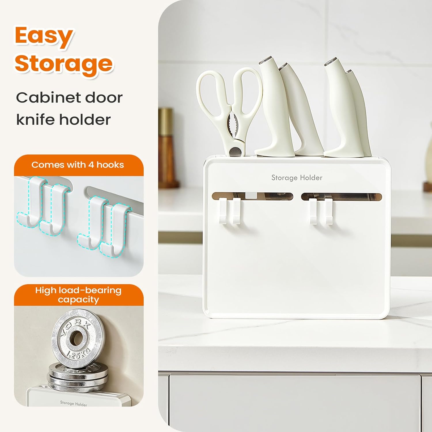  Support De Cutter - Organiseur Mural Pour Ciseaux - 22,6 X 20,6 X 3,5 Cm - Avec Crochets Pour Outils De Cuisine, éplucheur, éponge, Brosse, Ustensiles De Cuisine, Ustensiles De Cuisine