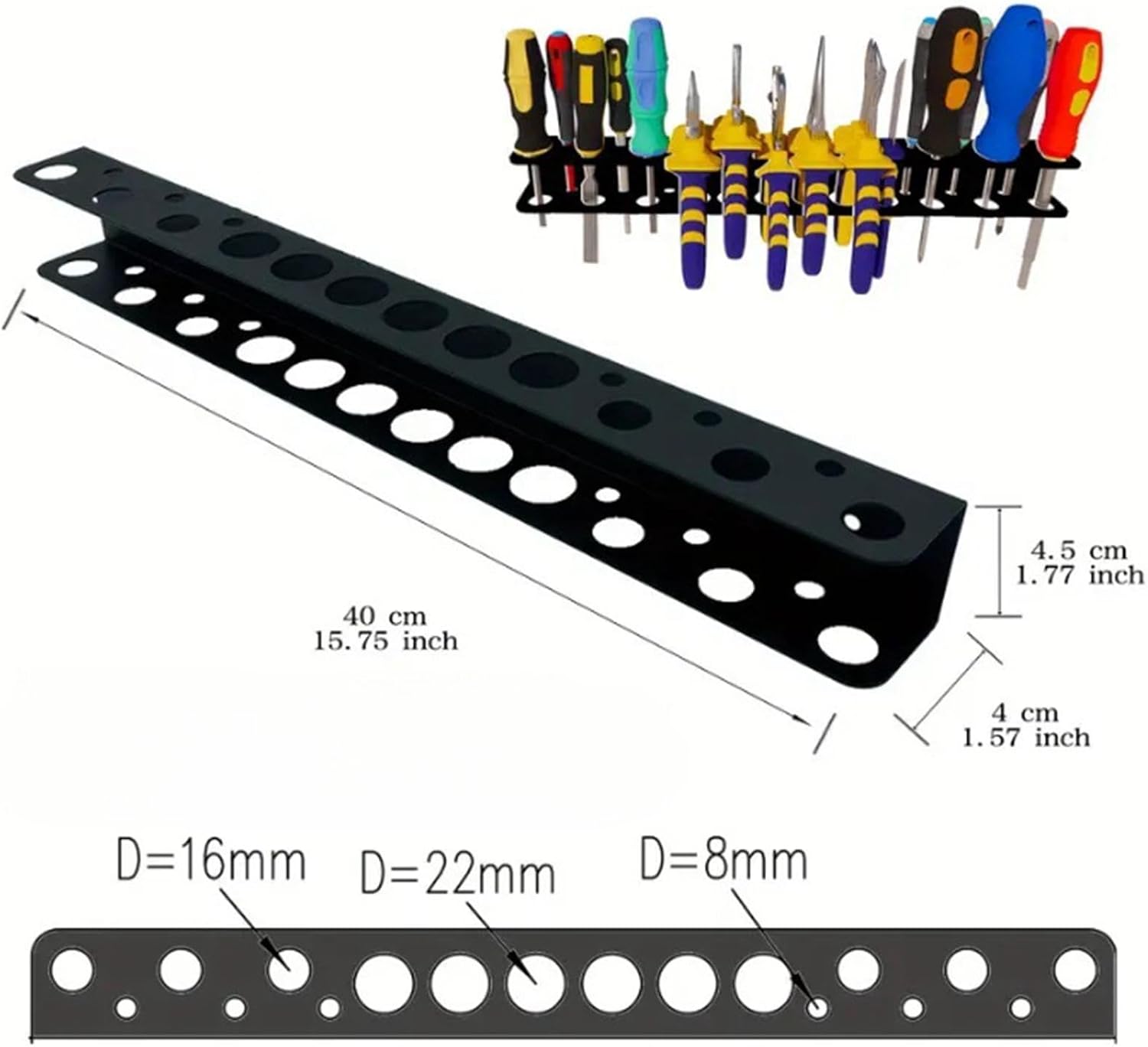 GENERIC Lot De 2 Supports Muraux Pour Tournevis, économiseur D'espace, Support De Rangement Multifonctionnel Pour Clés, Extensions, Cliquets Et Pinces