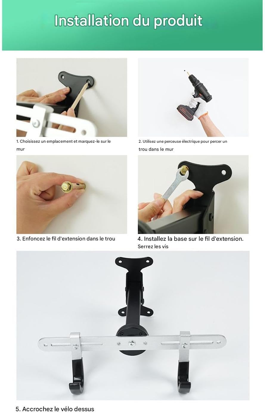  Générique Accroche-Vélo Mural | Crochet Garage Renforcé à Usage Intensif - Organisateur Robust Modulable Pour Rangement Organisation Atelier Maison Gain De Place Intérieur