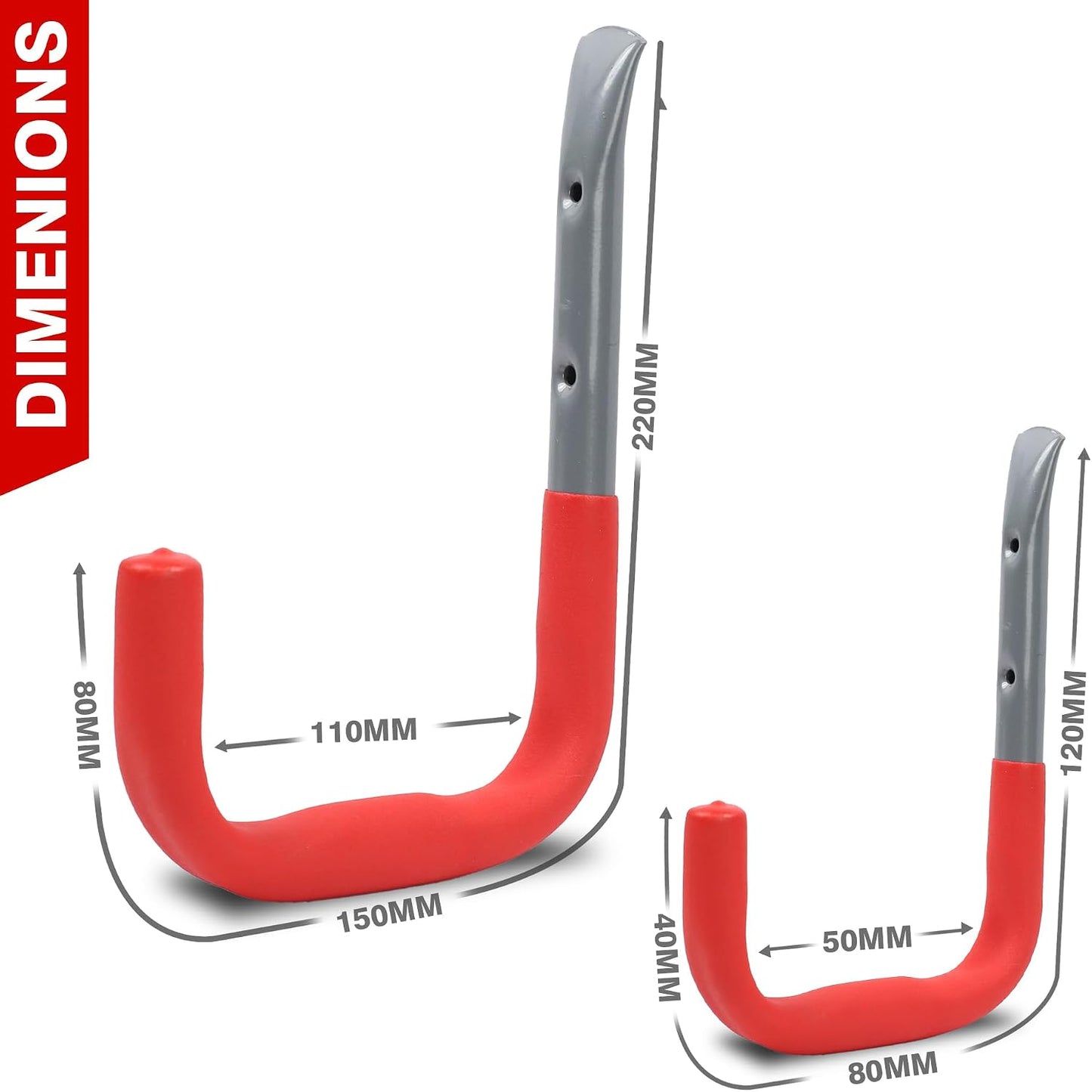  DEKTON Lot De 4 Crochets Muraux Assortis – Crochets Robustes D'une Capacité Maximale De 35 Kg | Idéal Pour Accrocher Des Outils, Manteaux, Sacs, Et Plus | Construction En Métal Durable Et Résistant à