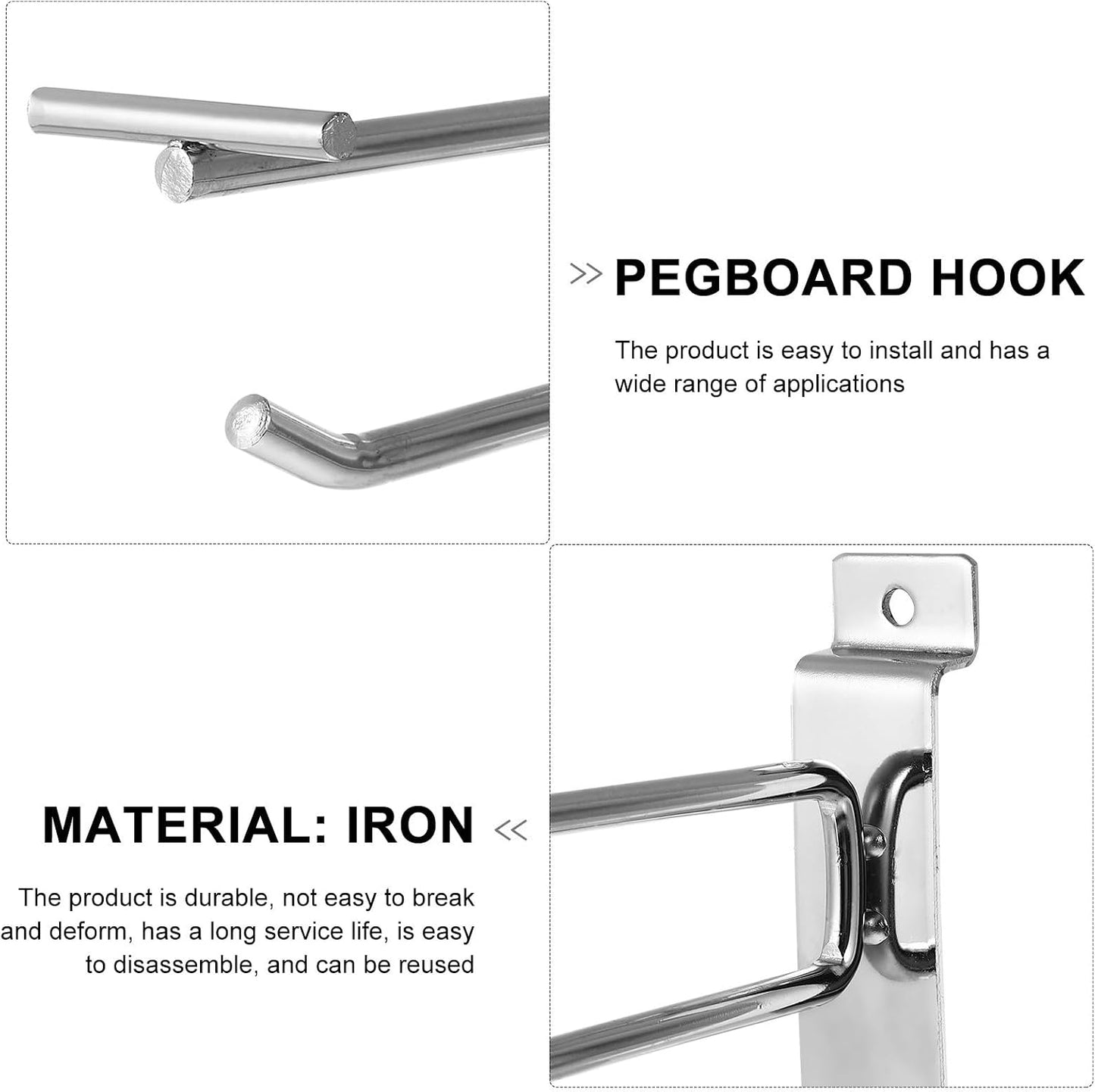  Healvian Crochets Métalliques Et Rangement D'outils Lourds Lot De 10 Lisse Pour Panneaux à Lattes Argenté Pour Garage