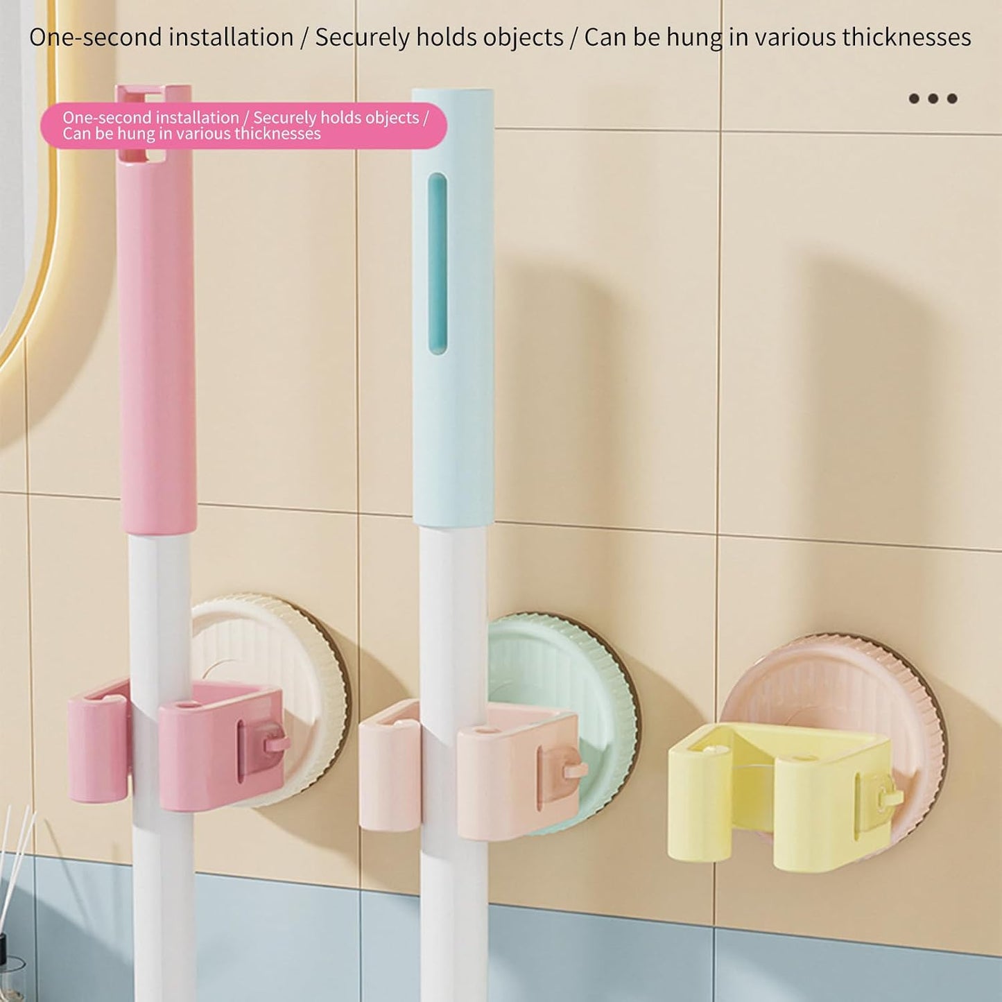  Lot De 2 Supports De Balai à Ventouse Pour économiser De L'espace - Multi-usage - Fixation Murale - Pour Salle De Bain Et Cuisine