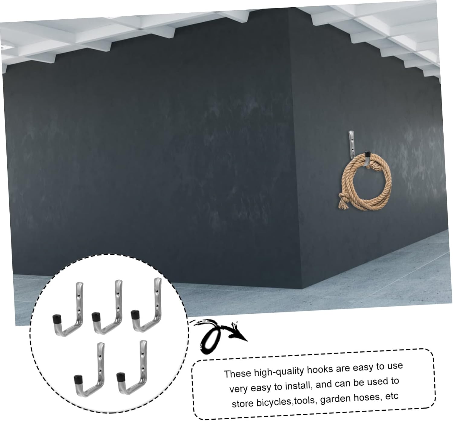  ULTECHNOVO Lot De 5 Crochets Muraux En Acier Galvanisé Peint, Robustes Et Résistants Pour Rangement Intérieur Et Extérieur, Porte-outils De Garage Suspendre D’outils Lourds, Utilisation