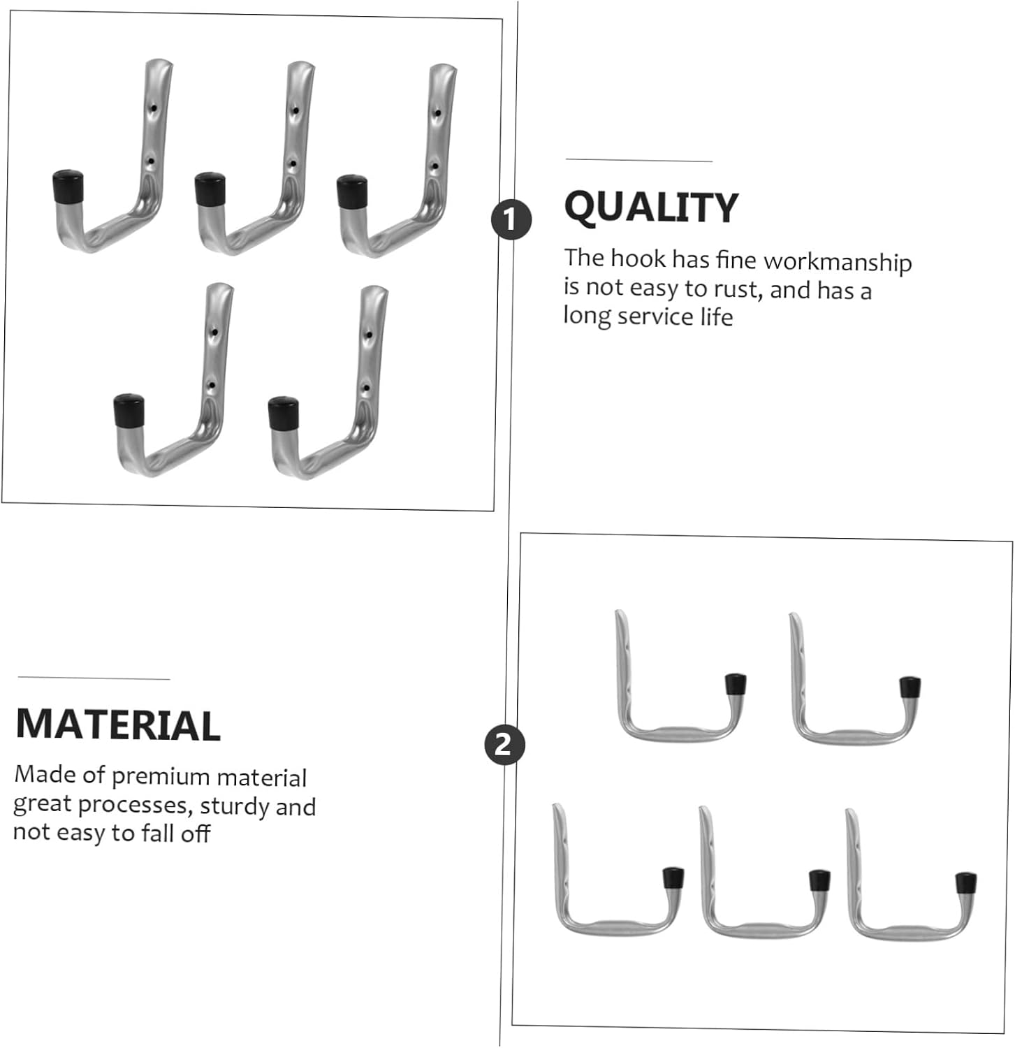  ULTECHNOVO Lot De 5 Crochets Muraux En Acier Galvanisé Peint, Robustes Et Résistants Pour Rangement Intérieur Et Extérieur, Porte-outils De Garage Suspendre D’outils Lourds, Utilisation