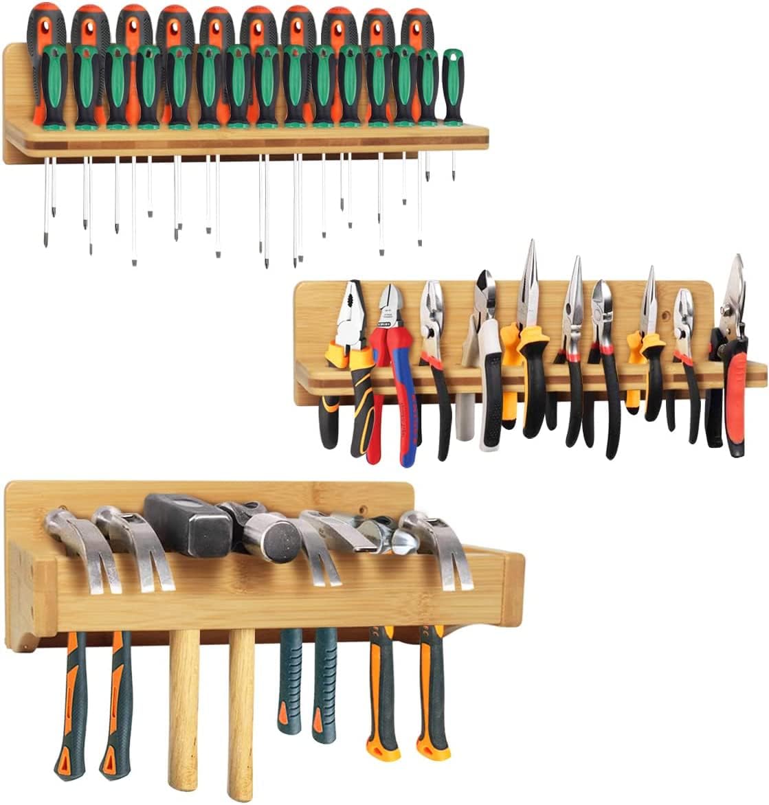  Lot De 3 Supports Muraux Pour Tournevis, Pinces En Bambou, Marteau, Outils De Rangement Pour Garage, Atelier
