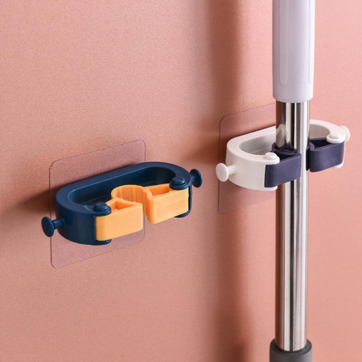  Healeved Support Mural Porte-balai Autocollant 2pcs En Abs Résistant Sans Poinçon Cuisine Et Buanderie, Organiseur Pratique Pour Balais Et Outils De Nettoyage