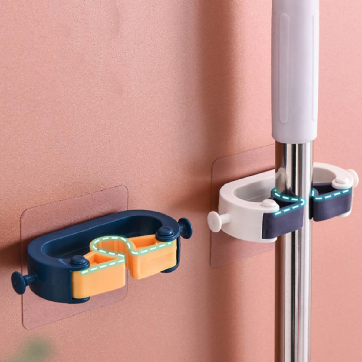  Healeved Support Mural Porte-balai Autocollant 2pcs En Abs Résistant Sans Poinçon Cuisine Et Buanderie, Organiseur Pratique Pour Balais Et Outils De Nettoyage