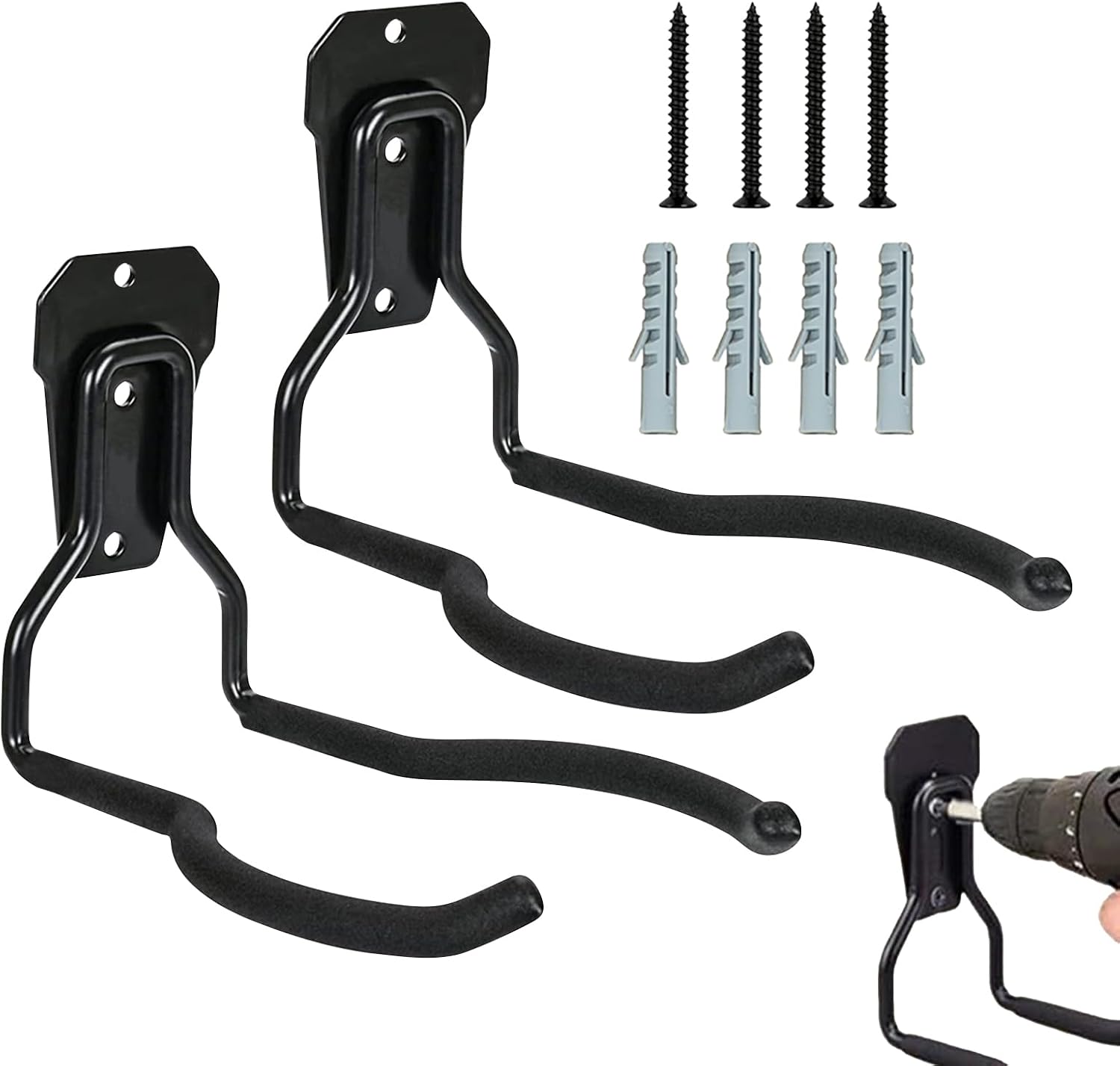  Générique Crochets Mural Garage | Porte-Outils Noir Antirouille - Jardin,Organisateur Polyvalent Gain De Place Avec Crochets Pour Système De Rangement Mural De Garage