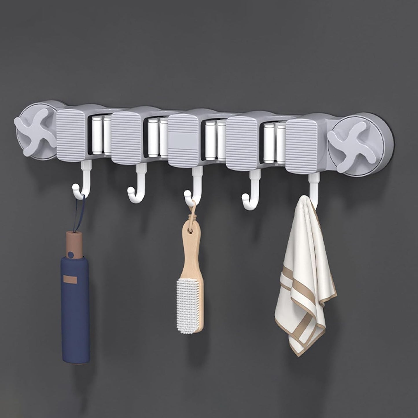  Générique Support De Porte-balais - Rack Rangement D'aspiration Avec 5 Crochets Pour Outils Nettoyage, Organisateur De Services Publics Brosse Gants Gants Serviettes Chiffons, Support Mural
