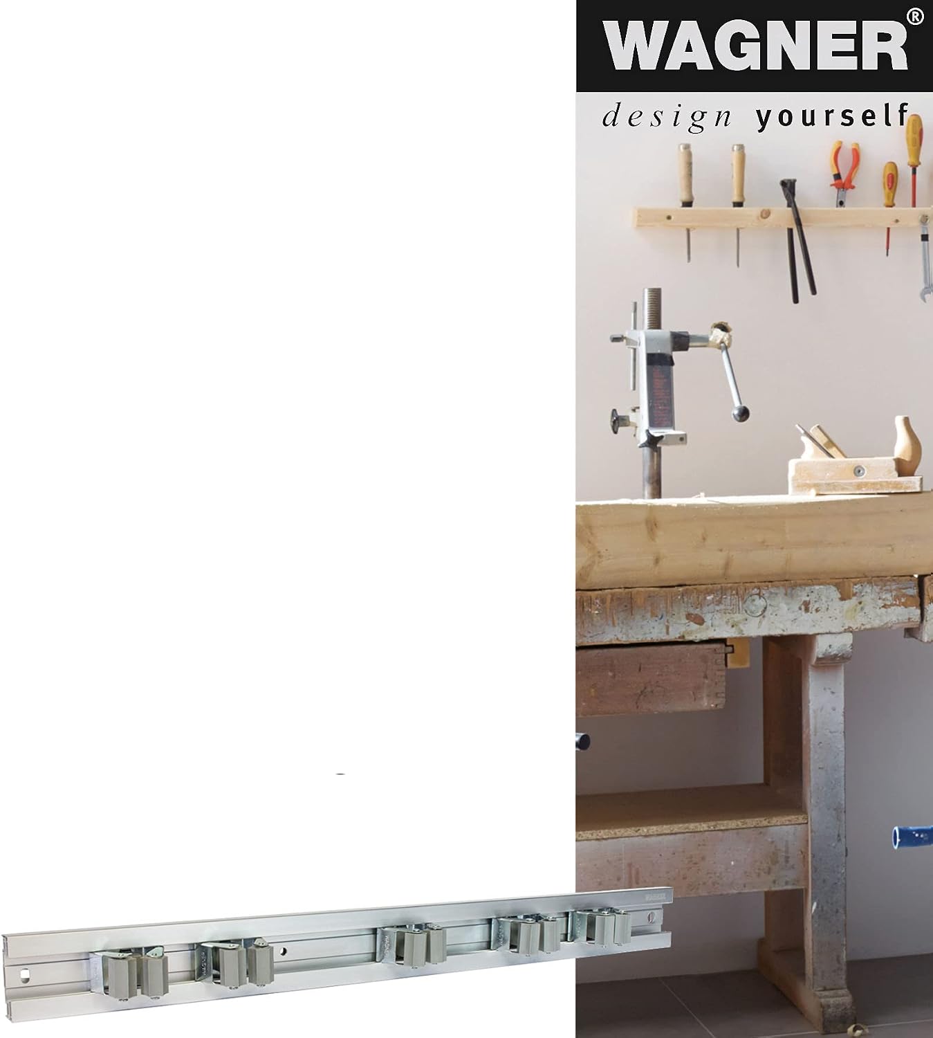  WAGNER Support D'appareils CLIPS & RAIL EXTENSIBLES - 600-1170 X 55 Mm, 5 Clips 52 X 52 X 38 Mm, En Aluminium, Pour Appareils Ø Max. 3 Cm, Capacité De Charge Jusqu'à 2 Kg/clip - 15204611
