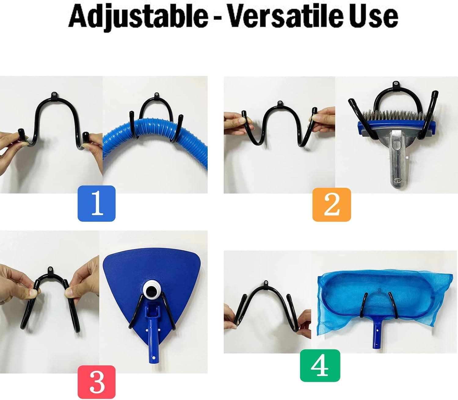  Lot De 2 Organiseurs D'outils De Piscine Et De Garage – Fixation Murale Ou à Fixer Sur La Clôture, Crochets Utilitaires De Rangement Réglables, Pour Ranger Les Outils De Jardin, Les Poteaux, Les