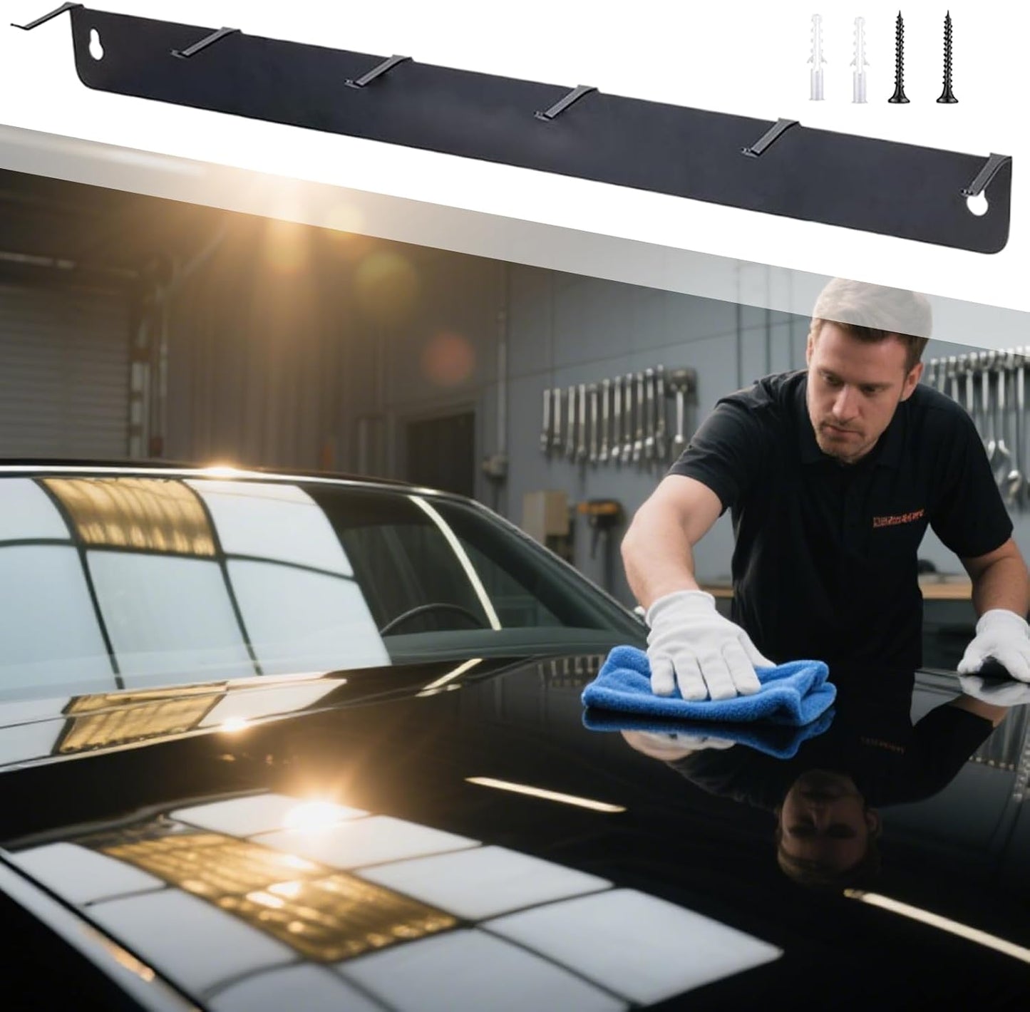  Générique Porte-Brosses De Détail - Porte-Brosses De Détail Murale à Crochets - Rack Compact Pour Outils Garage Atelier Maison Auto Nettoyage Roues Boîte à Outils Détaillants