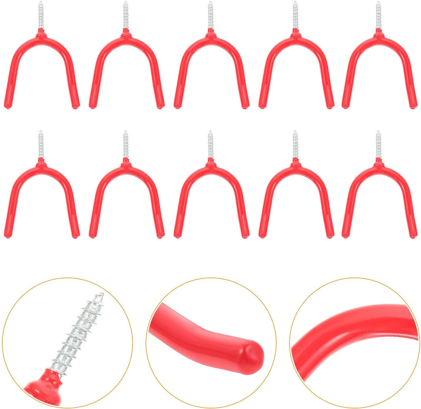  Ciieeo Crochets Multi-usages En Acier Revêtement Vinyle Rouge, Forme Y Double Crochet, Lot De 16 Pour Rangement Garage Et Porte-serpillière Robuste
