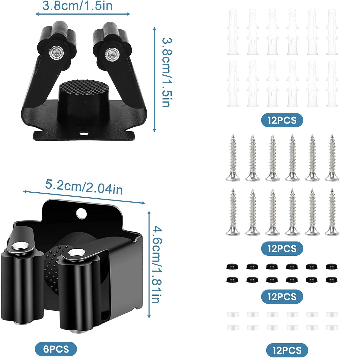  Lot De 6 Supports Muraux Pour Balai Avec Vis D'installation, Outil De Support De Balai En Acier Inoxydable Pour Cuisine, Jardin, Garage, Sous-sol
