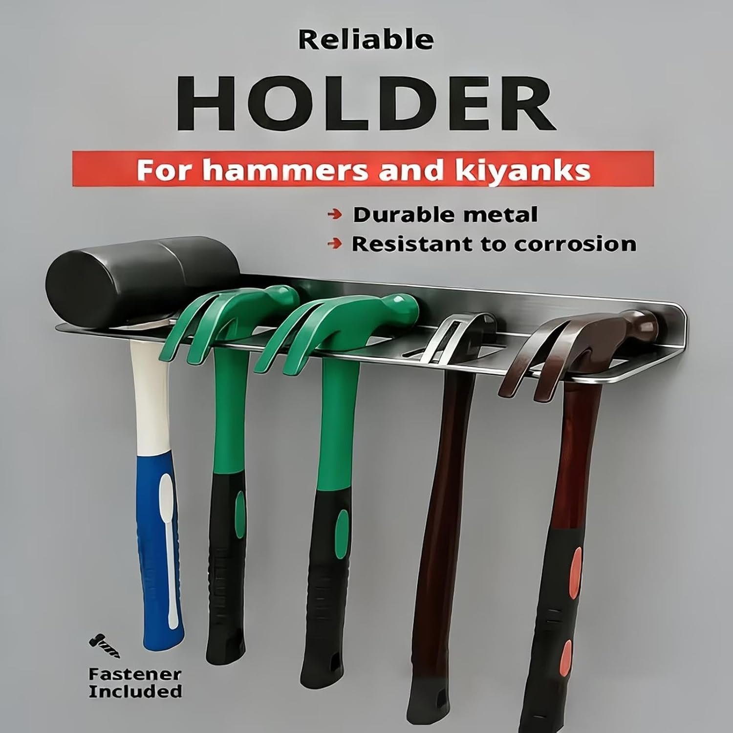 GENERIC Organiseur Mural à 5 Emplacements Pour Outils – Support Mural Utilitaire De Garage, Cintre à Outils Robuste Avec Crochets Intégrés, Organisateur De Marteau De Garage, En Acier Massif, Rangement Peu