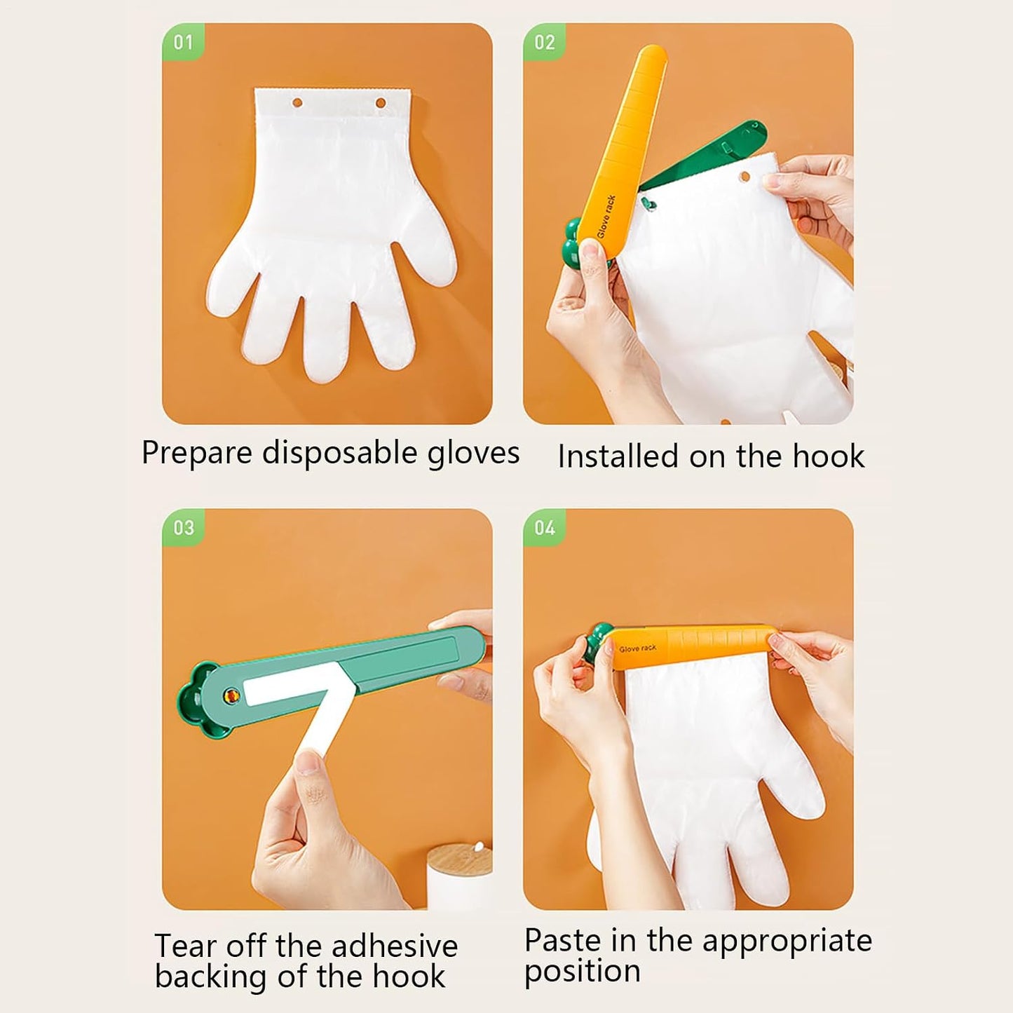  Porte-gants, Support Mural En Forme De Carotte, Organisateur Multifonctionnel Pour économiser De L'espace, Adhésif Puissant Pour Le Rangement De La Maison, Les Portes De Réfrigérateur, La