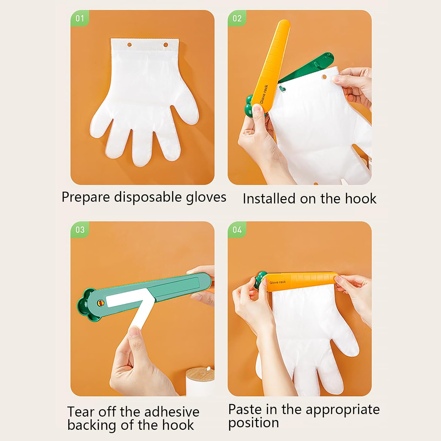  Porte-gants, Support Mural En Forme De Carotte, Organisateur Multifonctionnel Pour économiser De L'espace, Adhésif Puissant Pour Le Rangement De La Maison, Les Portes De Réfrigérateur, La