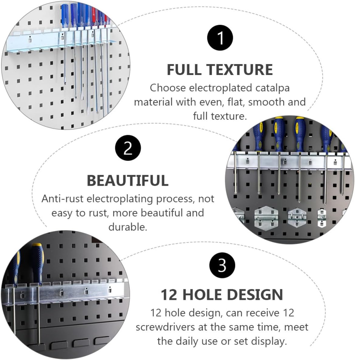  Healvian Support Mural Pour Tournevis En Acier Électroplaqué Antirouille, 12 Trous Pour 12 Outils, Étagère De Rangement Robuste Pour Atelier, Garage Et Espace Industriel, Porte-Outils