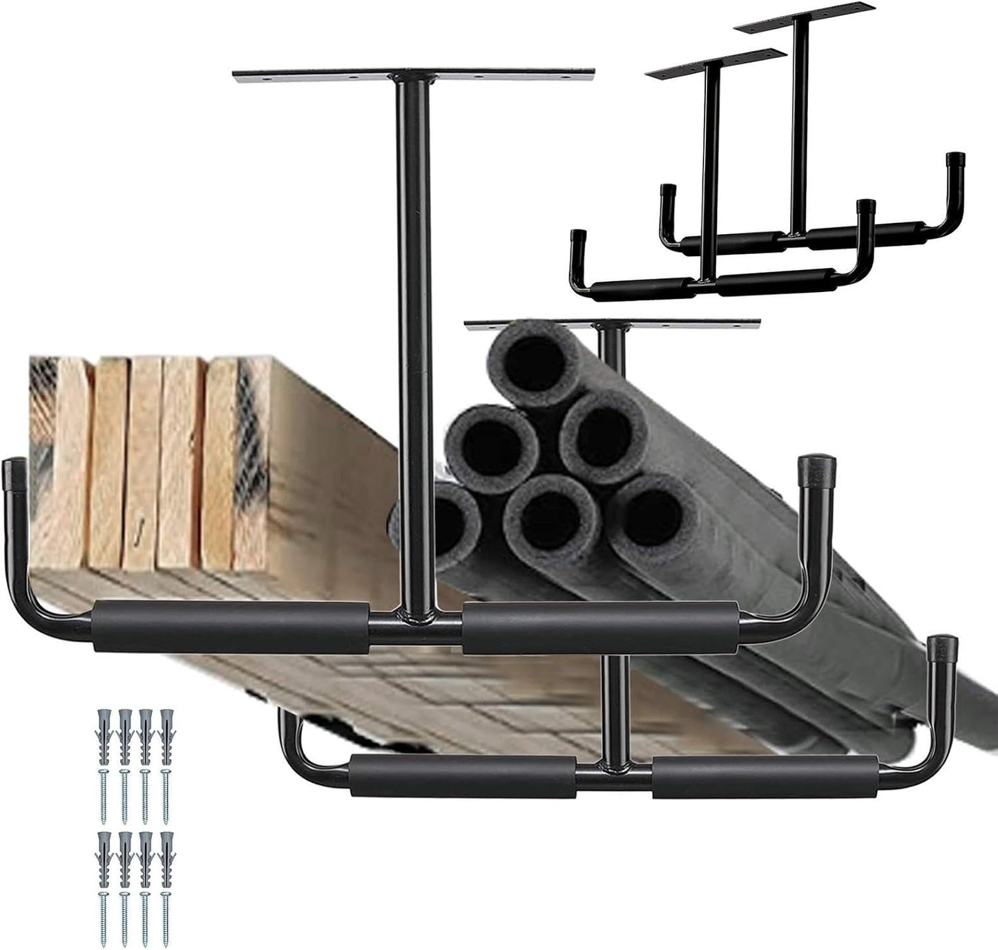  Racks De Rangement Pour Plafond De Garage,2 Pièces En Métal Robuste En T - Kit À Crochets Suspendus Garage,Pour Échelle, Bois, Équipements Sportifs, Pelles, Cannes À Pêche, Skis, Cave, Abri De