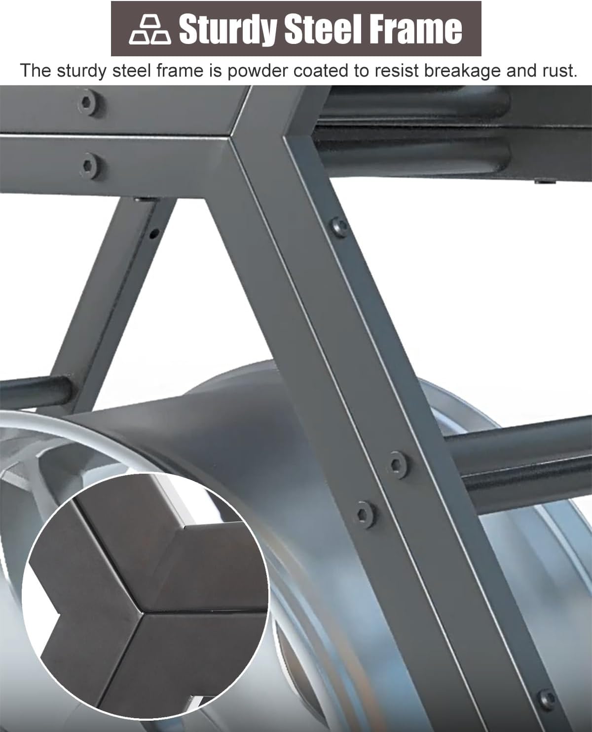  Générique Support De Rangement Pour Jantes De Pneus En Acier Robuste, Support Hexagonal Empilable Pour Garage Et Abri Auto (6 Cadres + 2 Bases)