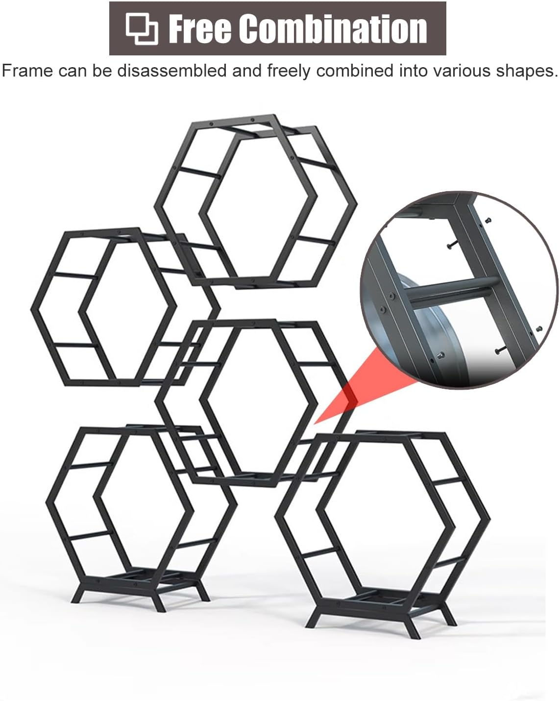  Générique Support De Rangement Pour Jantes De Pneus En Acier Robuste, Support Hexagonal Empilable Pour Garage Et Abri Auto (6 Cadres + 2 Bases)