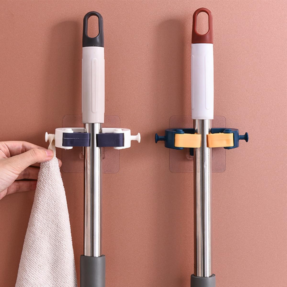 Healeved Support Mural Porte-balai Autocollant 2pcs En Abs Résistant Sans Poinçon Cuisine Et Buanderie, Organiseur Pratique Pour Balais Et Outils De Nettoyage
