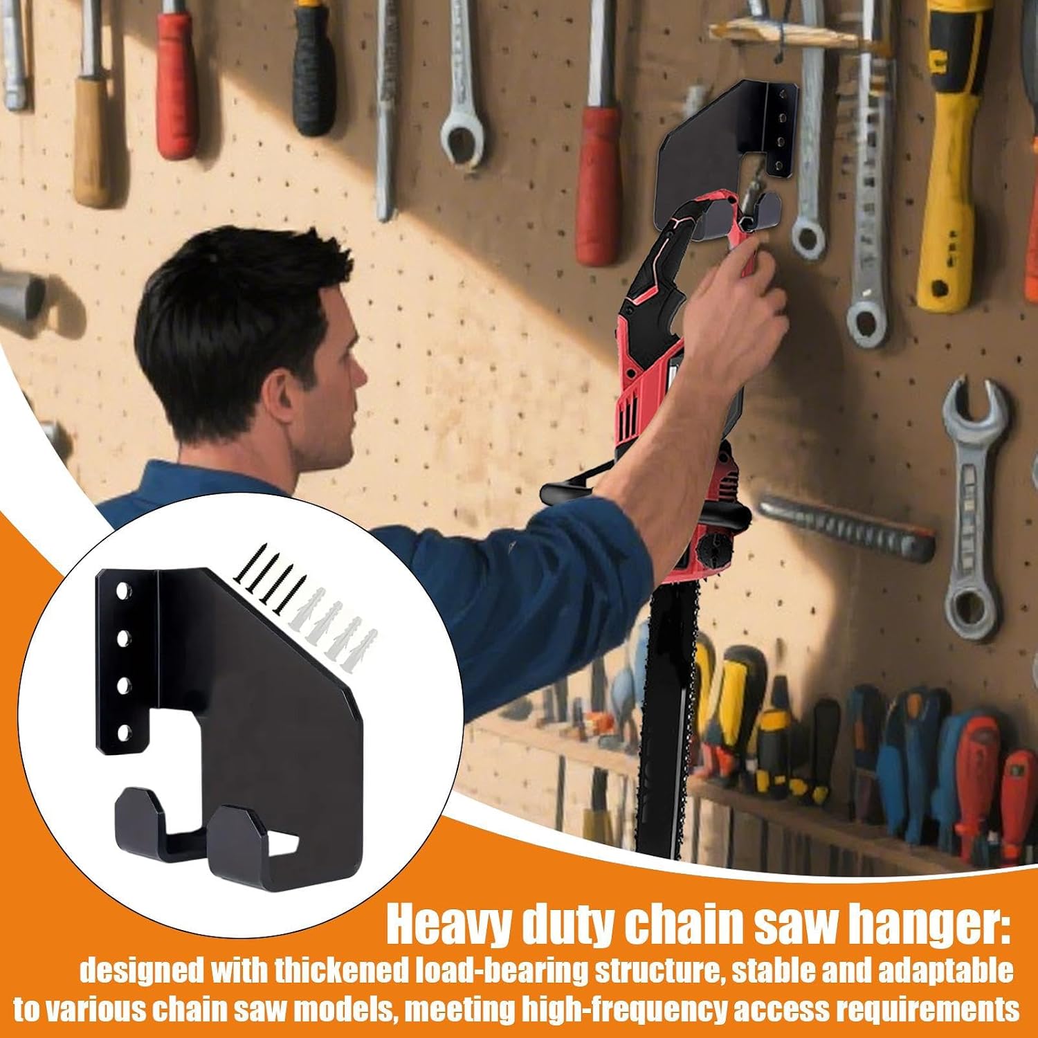  Générique Chainsaw Mount Holder, Heavy Duty Carbon Steel Garden Tool Organizer, Multi Functional Chainsaw Storage Shelf, Space Saving Wall Rack For Workshop, Garage, Outdoor, And More