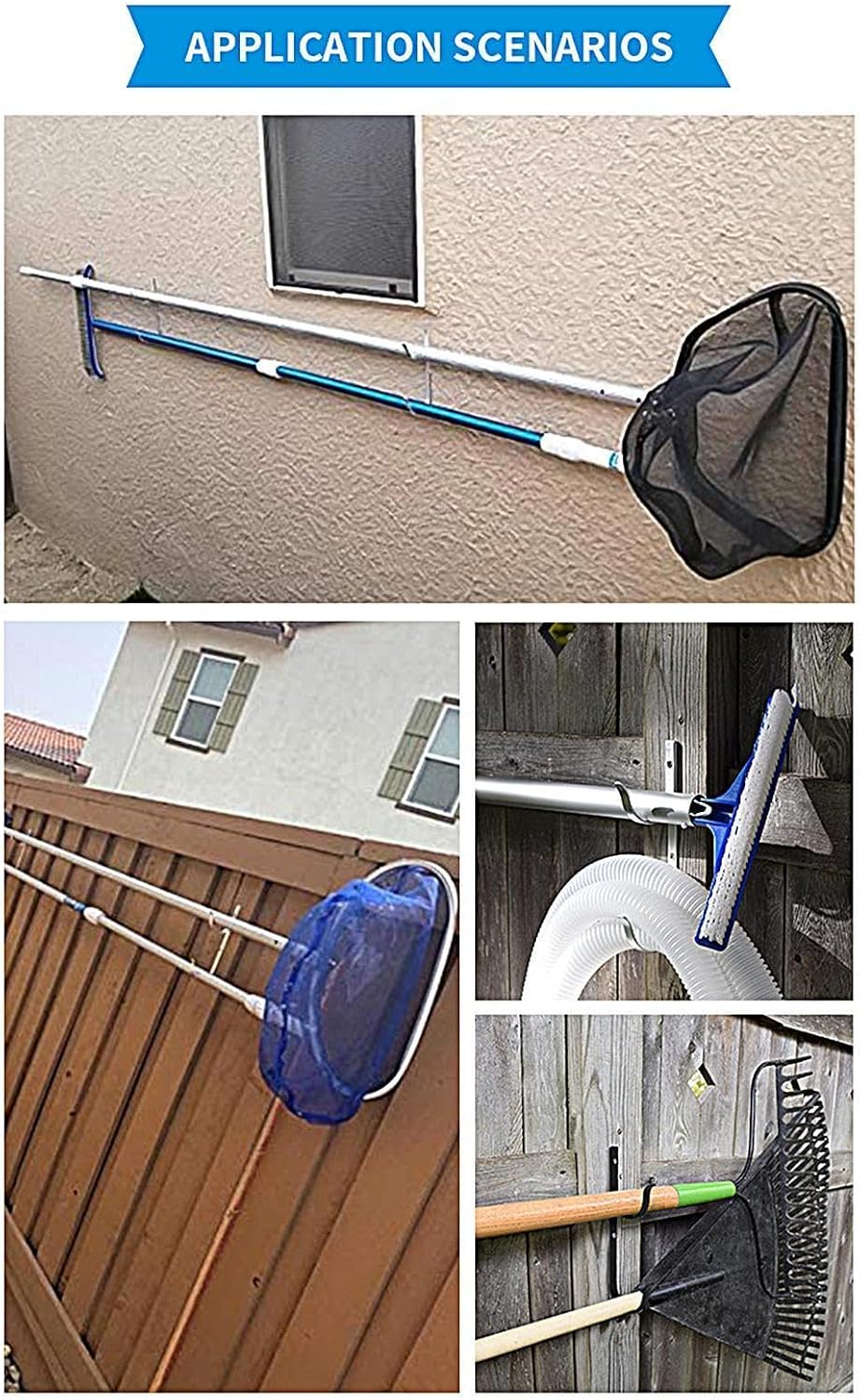  Porte-Outils De Piscine | Robuste En D'Aluminium | Support Équipement Bassin - Pour Râteaux Épuisettes Filets Brosses Outils, Accessoires Mur Rampe Perches Télescopiques Tuyaux