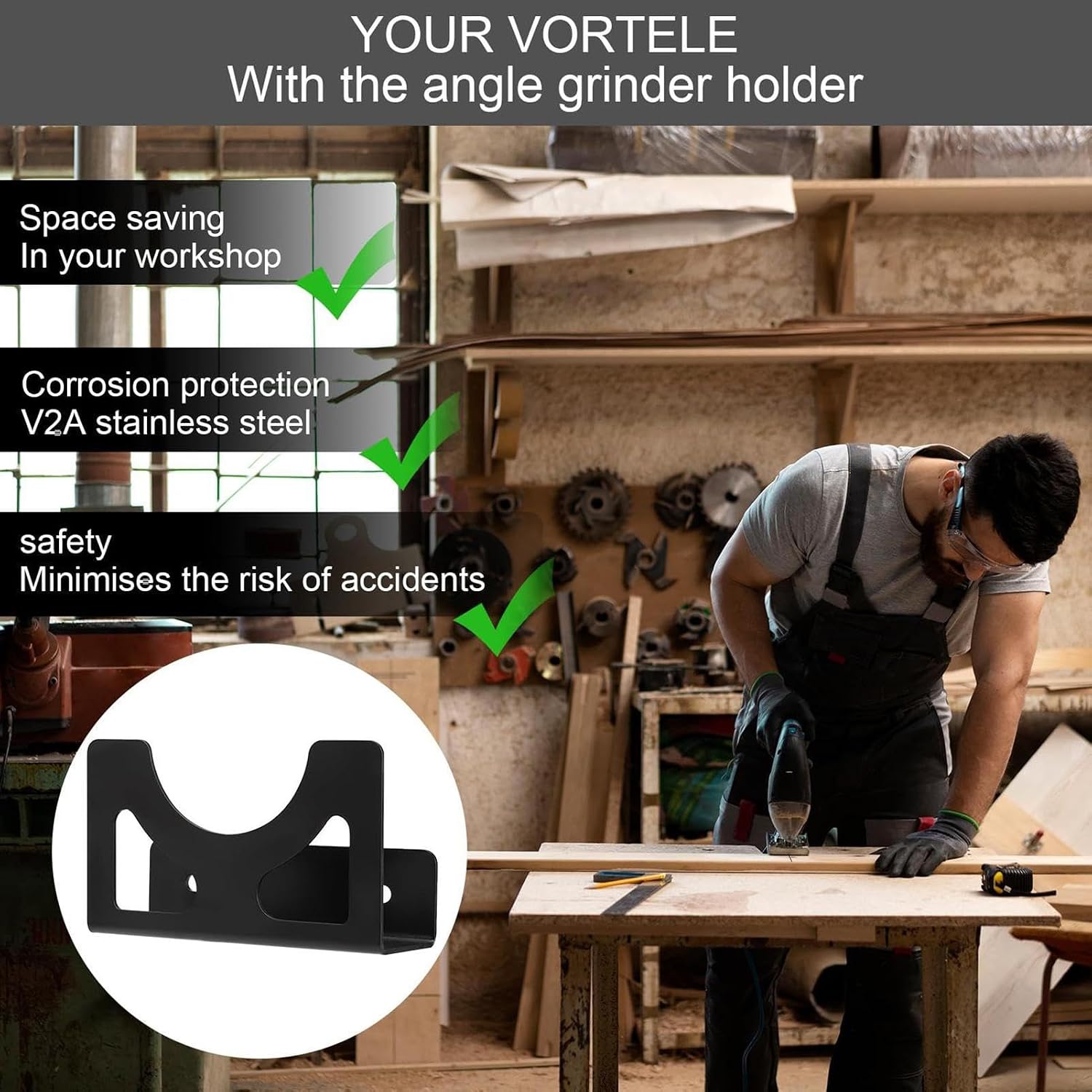  Support Mural Pour Meuleuse D'angle, Cadre En Acier Robuste, Support De Serré, Rangement D'outils électriques Pour Clé, Perceuse, Polisseuse, Garage, Organisation D'atelier, 12 X 4 X 7 Cm