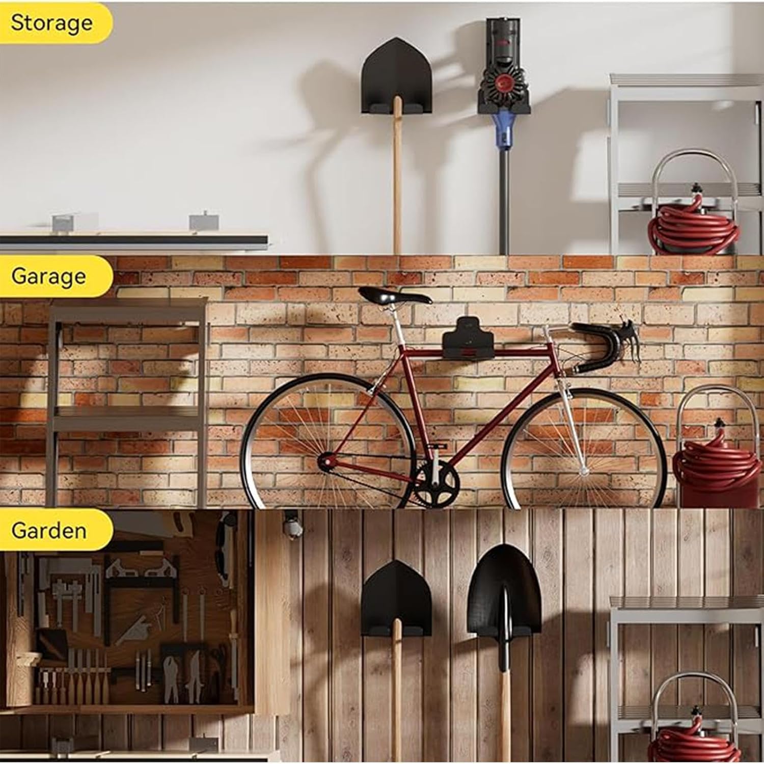 GENERIC Cintres à Outils De Jardin, Support En Acier Inoxydable Pour économiser De L'espace – Rangement Mural Pour Outils électriques De Garage – Pour Intérieur Ou Extérieur, Jardin, Ferme, Sous-sol, Pelle