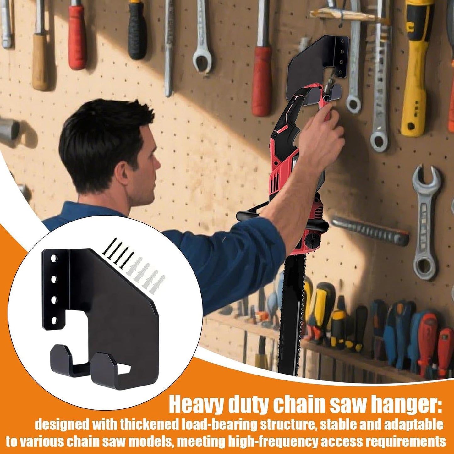  Générique Chainsaw Holder, Heavy-Duty Pot Storage, Garden Tool Organizer Rack, Space-Saving Garage Wall Storage For Chainsaws, Shovels, Oil Pots, And Workshop Equipment, 420g, Black