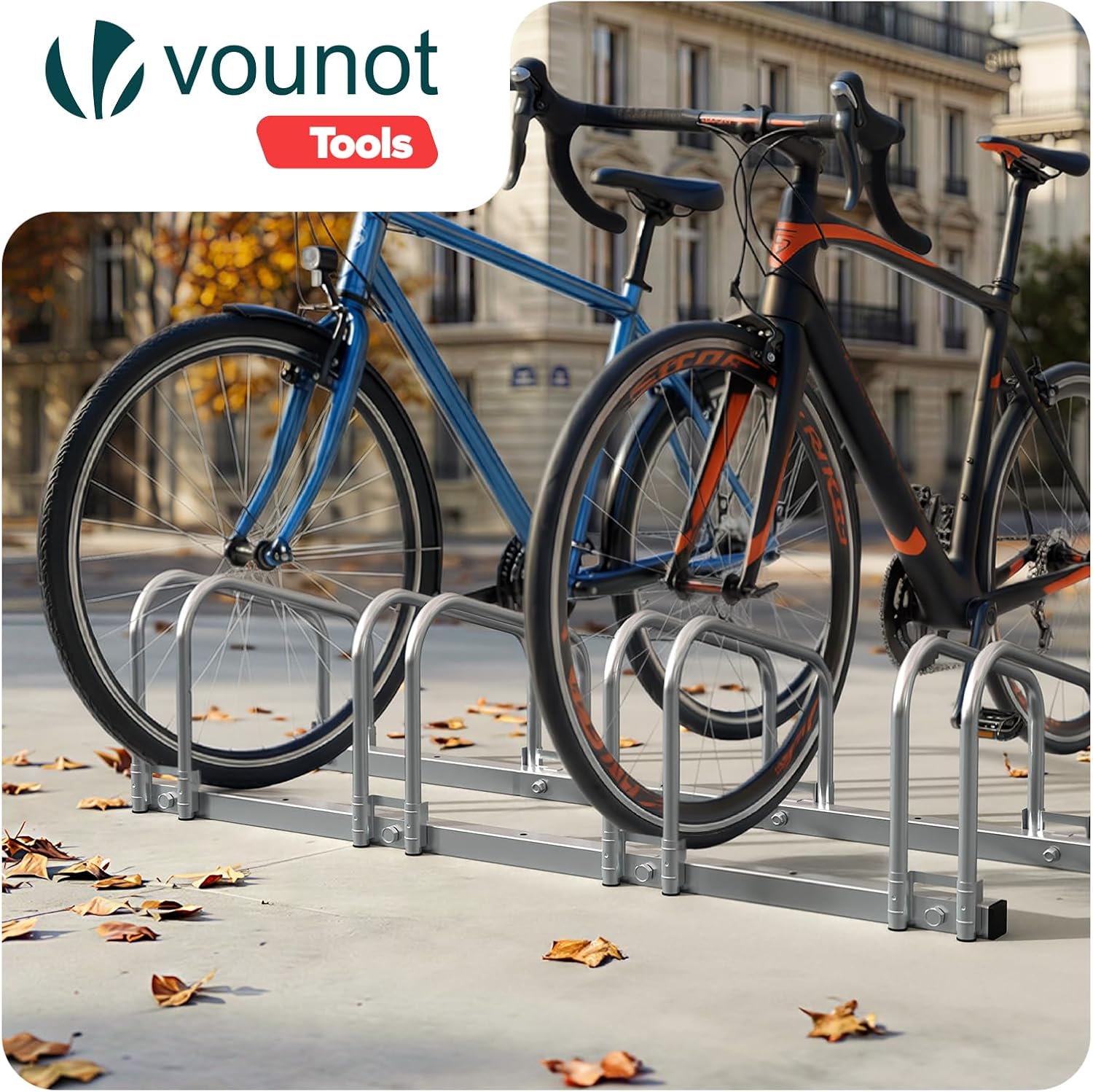  Vounot® Râtelier Vélo 4 Vélos Range Vélo Système Range Vélo Rangement Pour Vélo Support Pour Bicyclette Sol Ou Mural En Acier Revêtu Support De Rangement Vélo Jardin Ou Garage Râtelier Familial