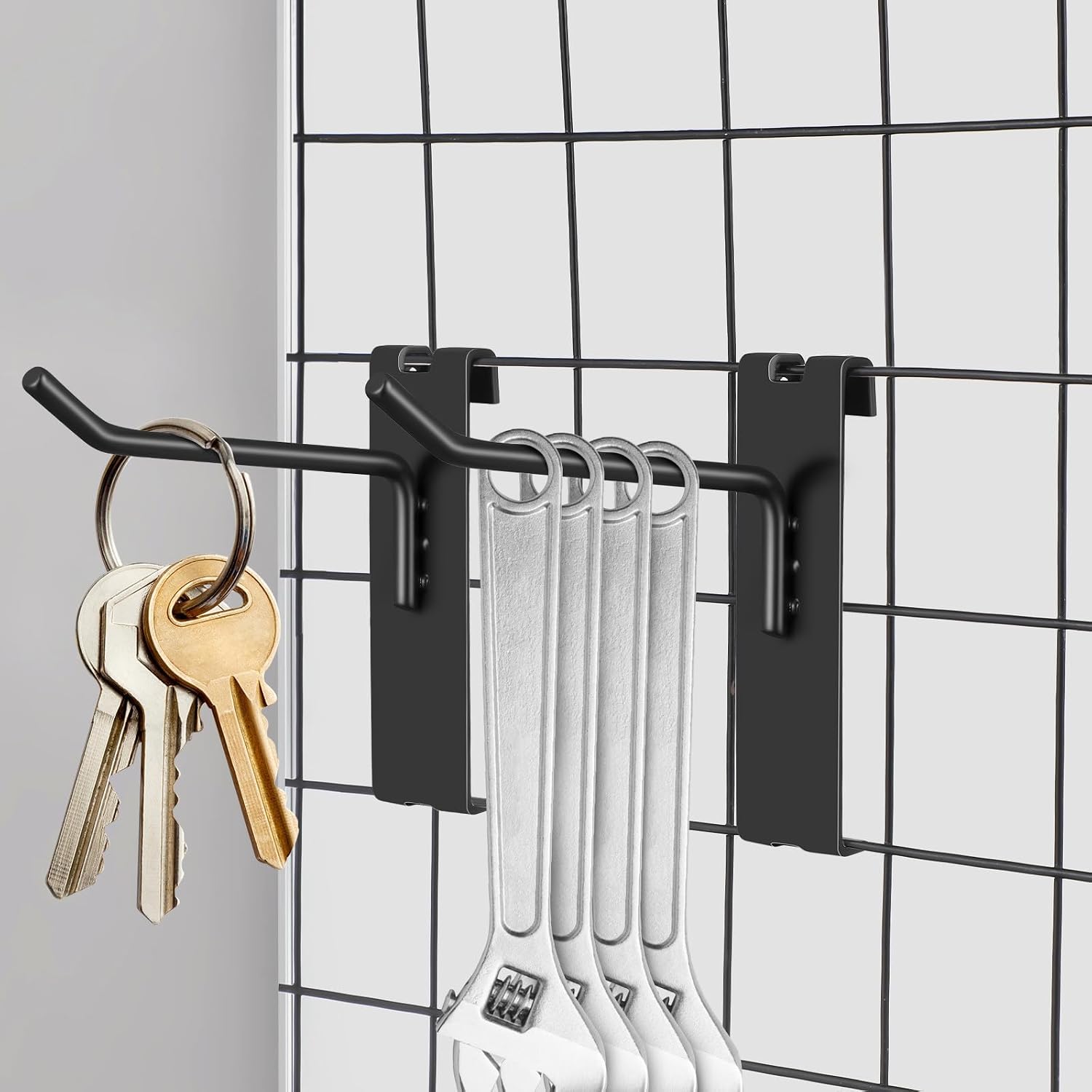  STOBAZA Lot De 12 Crochets Utilitaires Métalliques Robustes Double Pied Pour Panneaux Muraux à Grille, Accessoires De Rangement Pour Présentoirs, Étagères Et Usages Domestiques Sécurisés