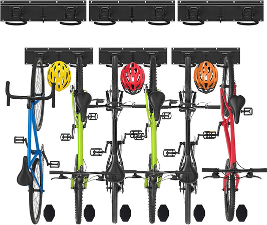  Vounot® Support Vélos Mural En Métal Pour 6 Vélos + 3 Casques Porte De Rangement Avec 6 Coussinets Silicone Anti Taches Crochet Fixation Robuste Pour Garage Cave Noir