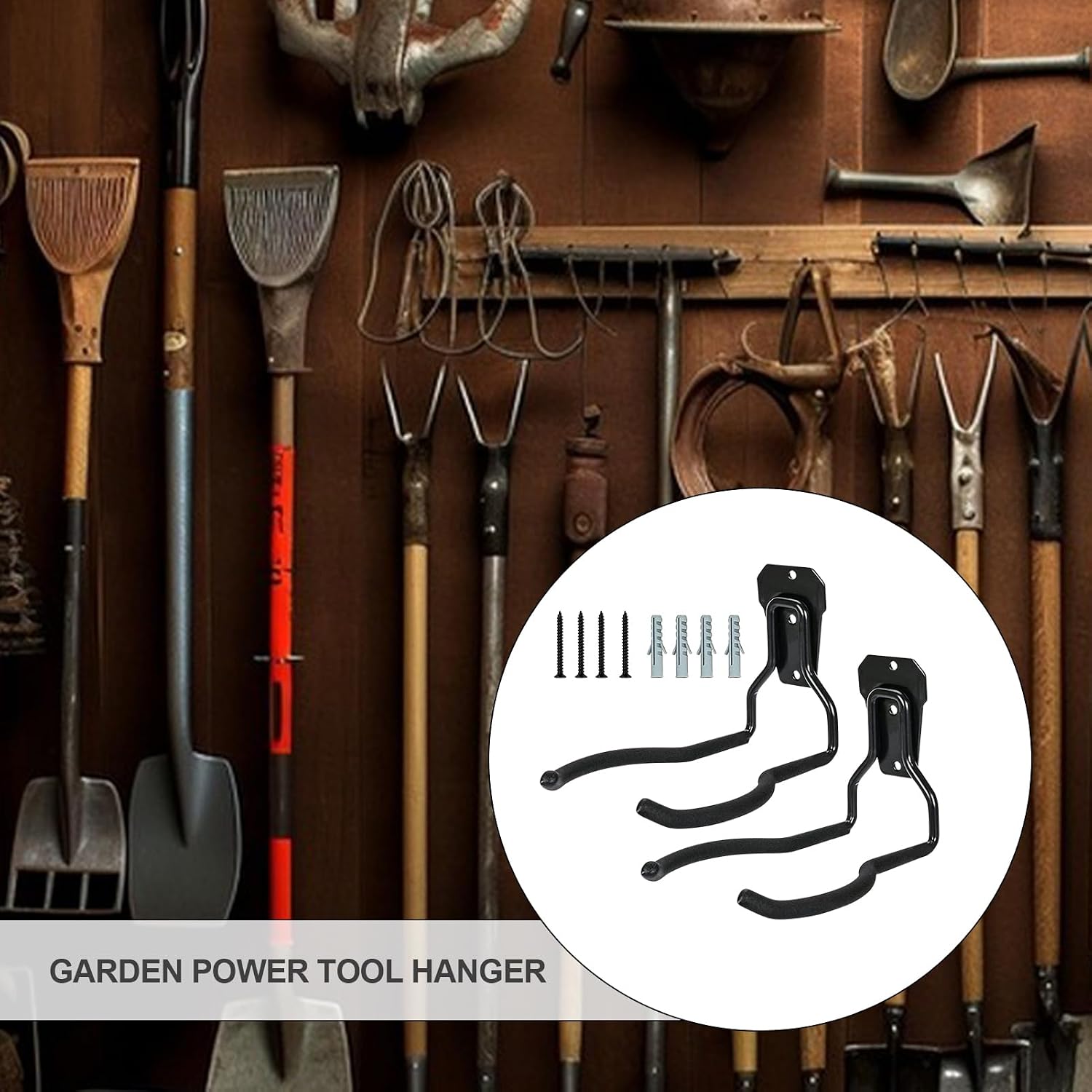  Générique Cintres De Rangement Garage - Support D'Outils Noir Antirouille | Jardin | Organisateur Polyvalent Gain De Place Avec Crochets Pour Système De Rangement Mural De Garage