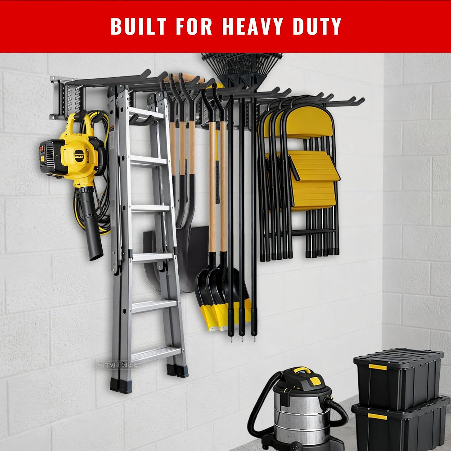  Support Mural Pour Outils De Garage, Facile à Installer, Système De Rangement De Garage Robuste Avec 6 Crochets Droits Réglables, Support à Outils De Jardin Pour Pelles, Râteaux, Outils De Cour