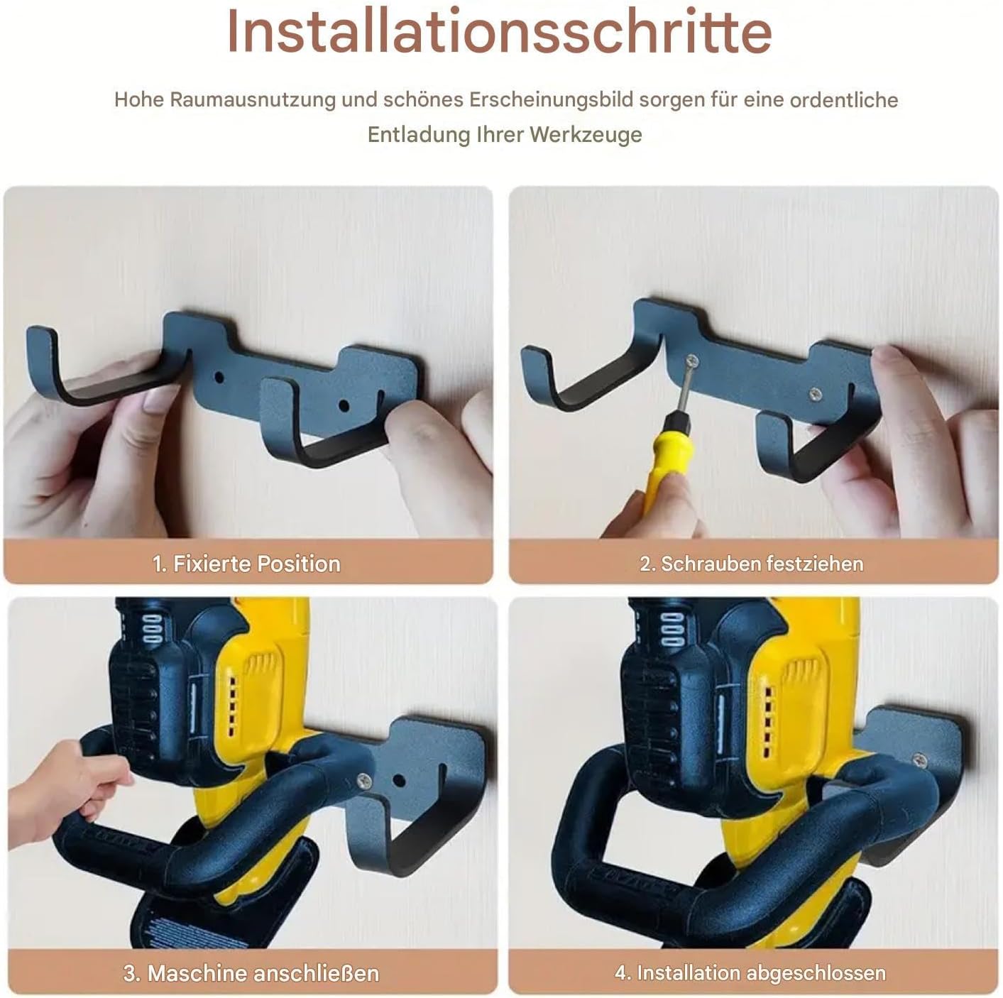 Generisch Crochet De Garage Stable - Support Pour Tronçonneuse Pour Jardin - Crochet Peu Encombrant Pour Mur, Buanderie, Garage, Atelier, Cuisine, Cave, Jardin, Abri De Jardin