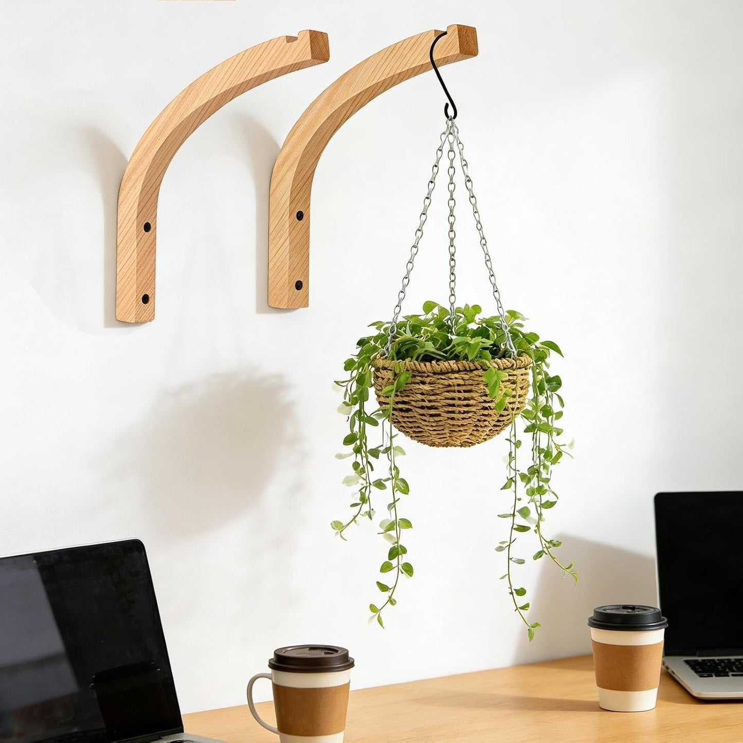 GENERIC Crochet Pour Plantes En Bois, Support Mural, 24 X 21 Cm, Support De Pot Antidérapant Avec Support Robuste, Cadre En Bois, Support De Plante Suspendu Avec Style Naturel, Décoration De Jardin Pour